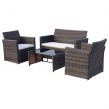 Outsunny Rattan Garden Sofa Set With Coffee Table, 4 Piece - Brown