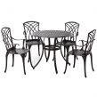 Outsunny Shabby Chic Cast Aluminium Dining Set, 5 Piece - Brown