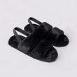 OHS Faux Fur Platform Slippers - Black