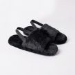 OHS Faux Fur Strap Back Platform Slippers, Black  - Large