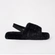 OHS Faux Fur Strap Back Platform Slippers, Black  - Large