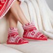 OHS Christmas Nordic Print Knitted Boot Slippers - Red