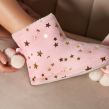 OHS Velvet Star Print Boot Slippers, Blush