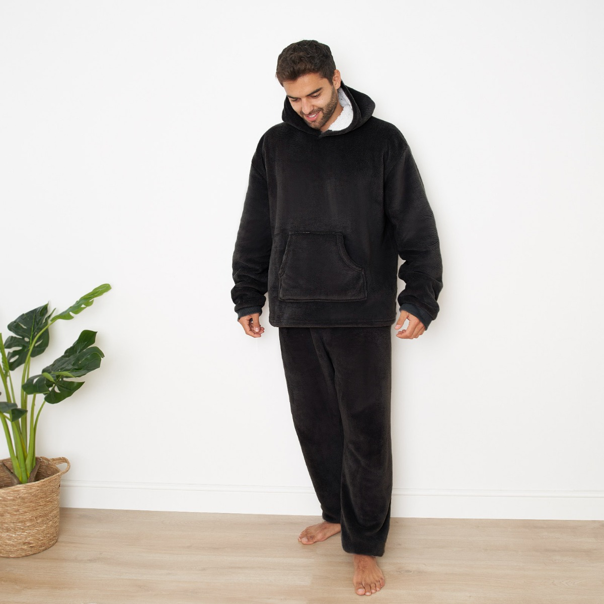 OHS Sherpa Fleece Hoodie Pyjama Set - Black