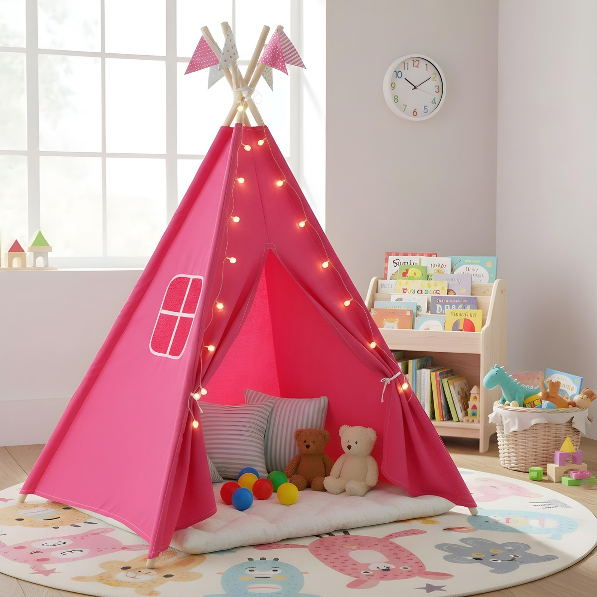 OHS Foldable Kid's Storage Teepee - Hot Pink