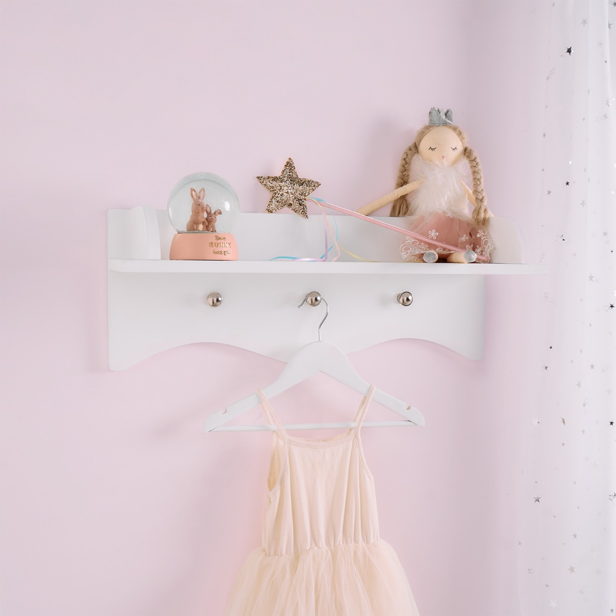 OHS Kids Peg Hooks Wall Shelf White