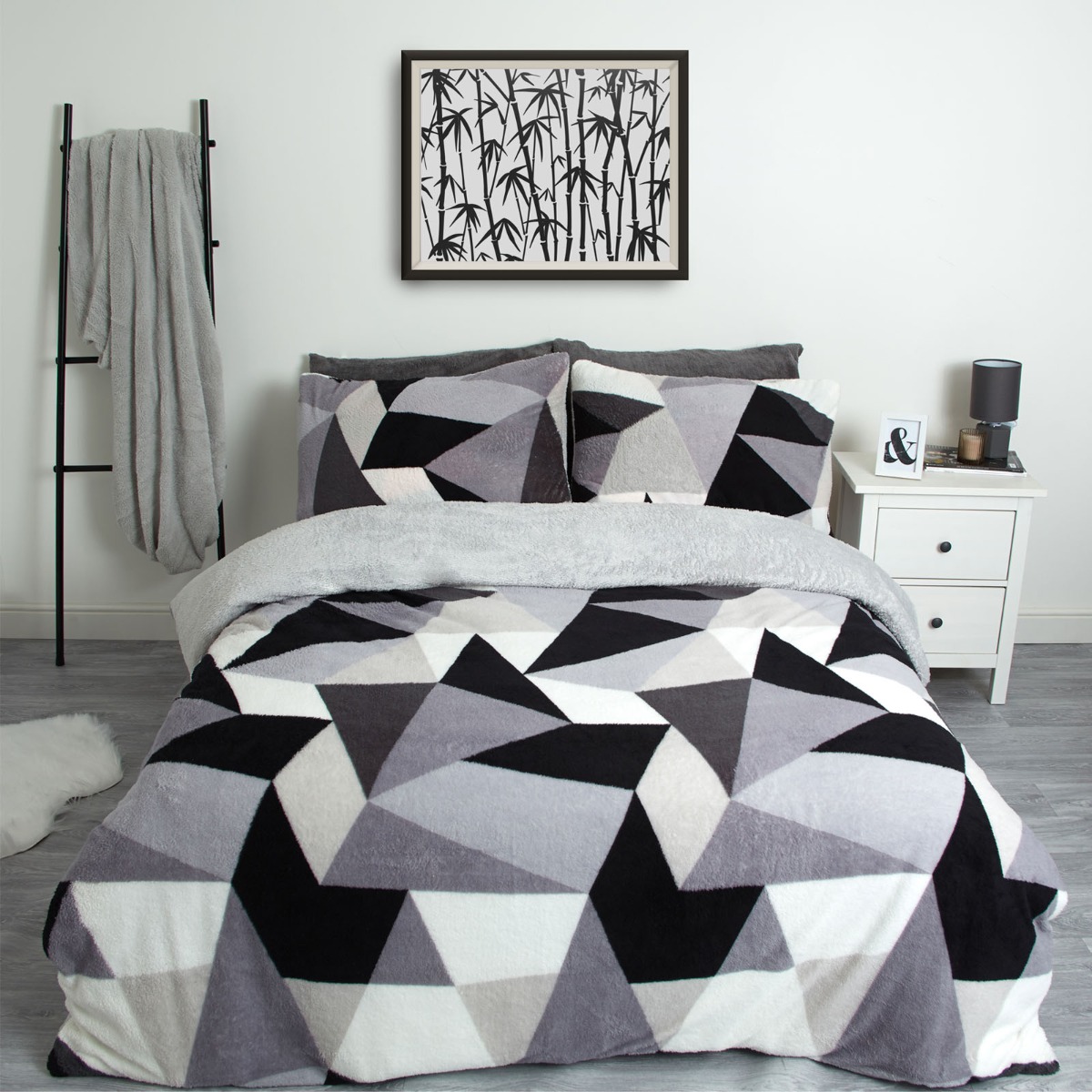 OHS Shapes Teddy Fleece Duvet Cover Set, Grey – Super King