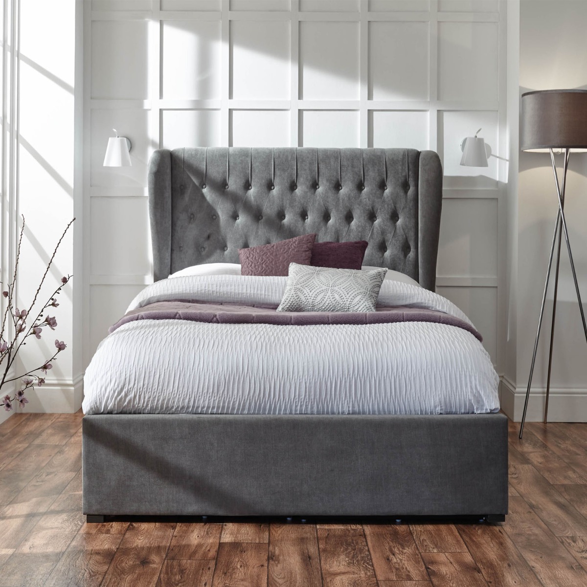Dakota Ottoman Storage Bed, 4ft 6 Double – Pewter