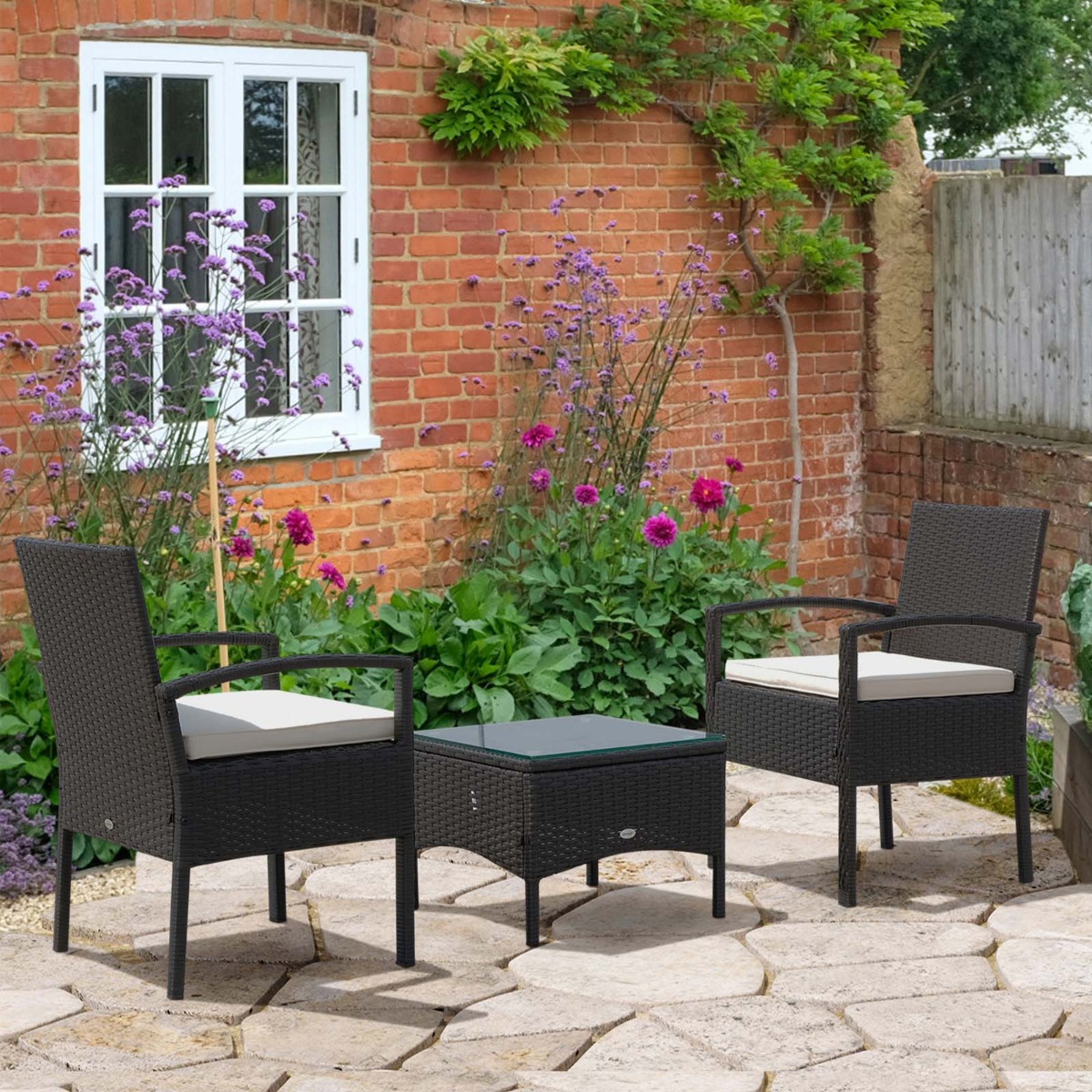 Outsunny Rattan Wicker Bistro Set With Table, Deep Coffee – 3 Piece