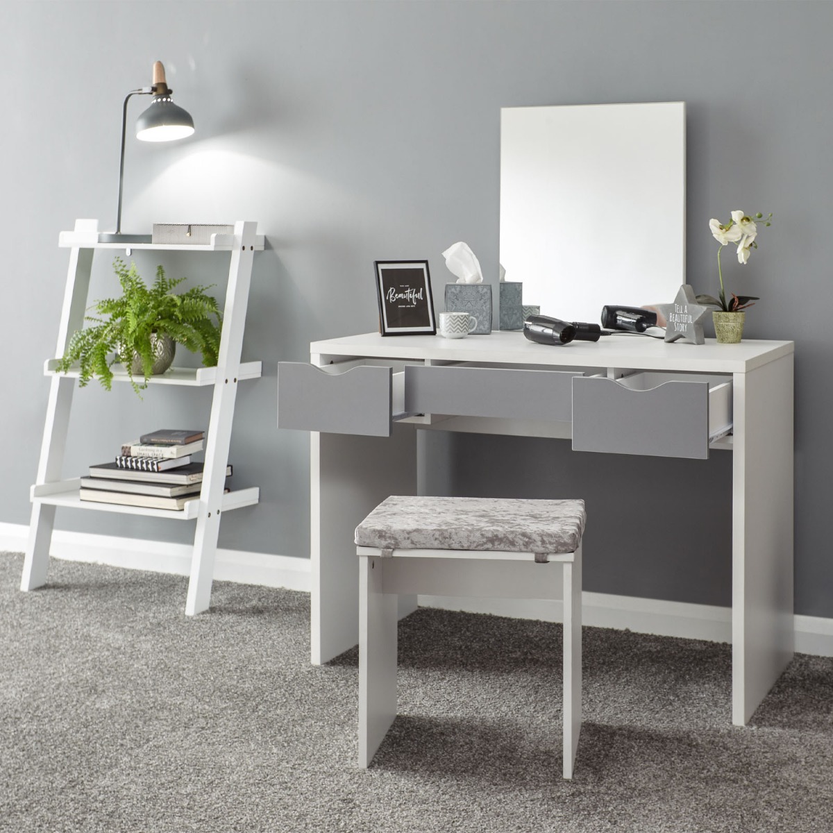Elizabeth Dressing Table Set – White/Grey
