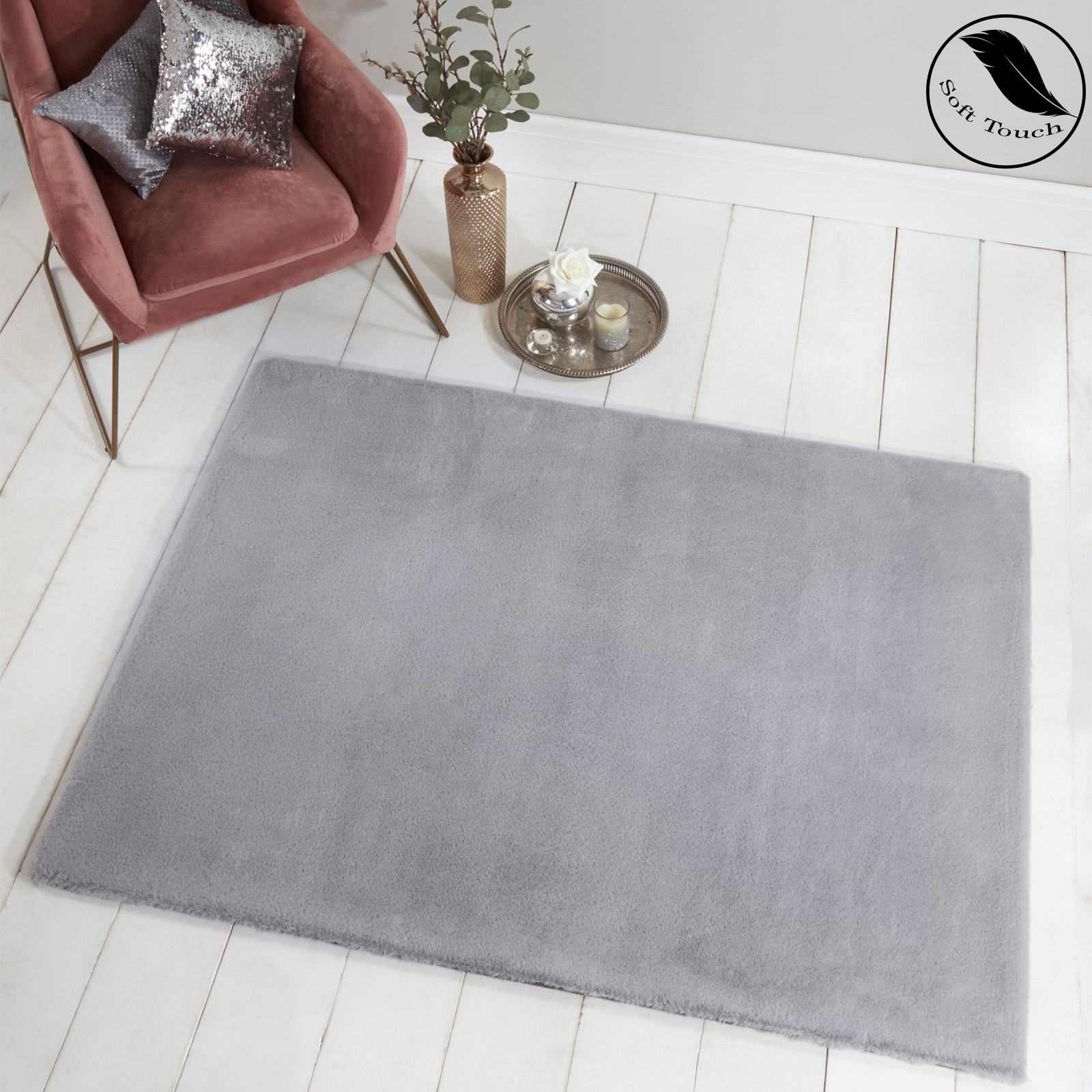 OHS Large Faux Fur Super Soft Shaggy Floor Rug, Silver Grey – 120 x 160cm