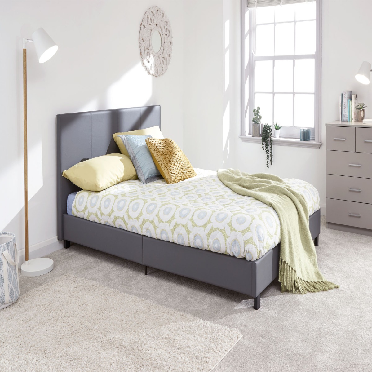 Faux Leather Bed in a Box, 3ft Single – Grey