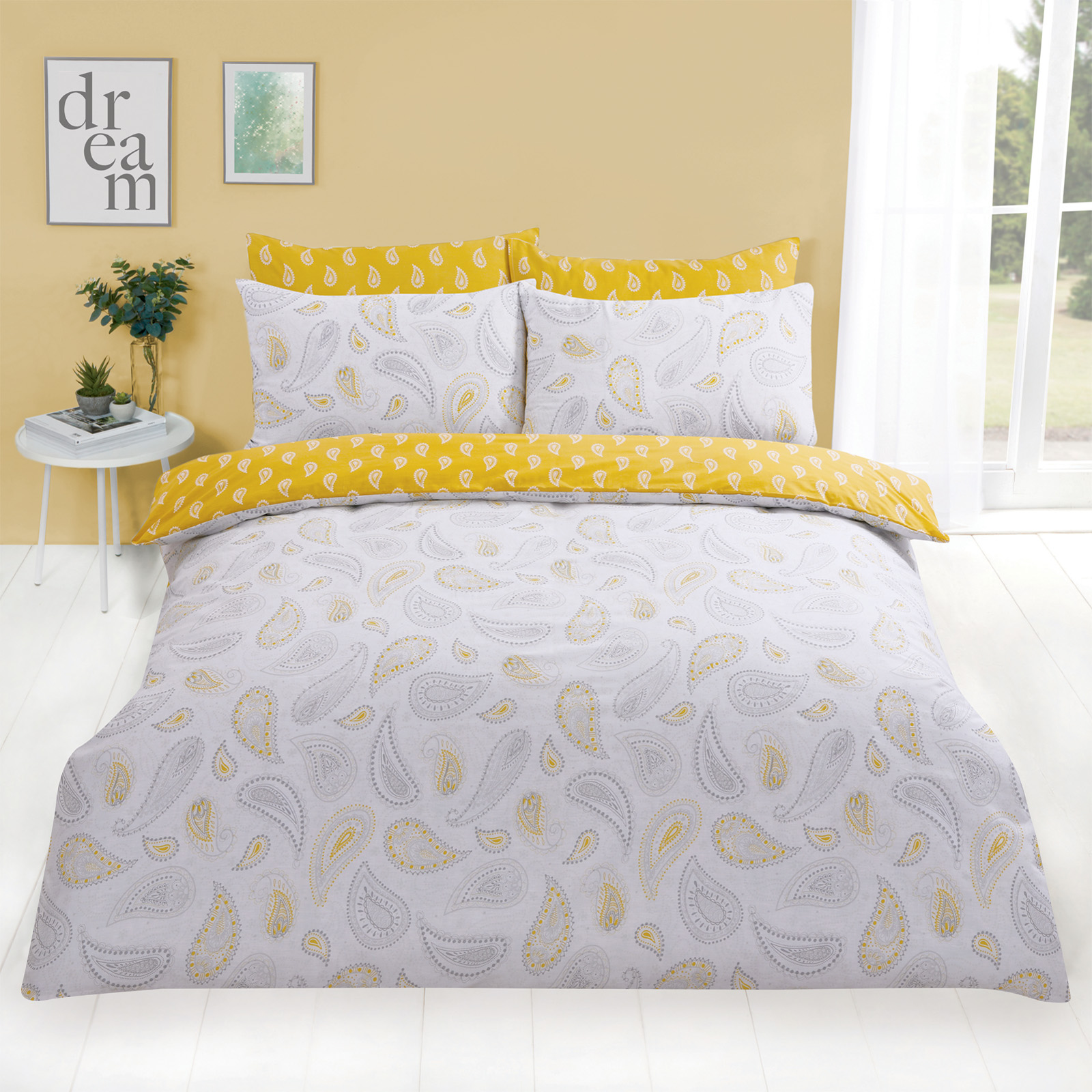 OHS Paisley Floral Duvet Cover Set, Ochre Yellow – Double