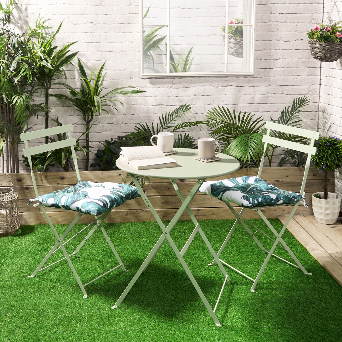 OHS 4 Pack Indoor/Outdoor Tropical Print Seat Pads, Green/White – 40 x 40cm