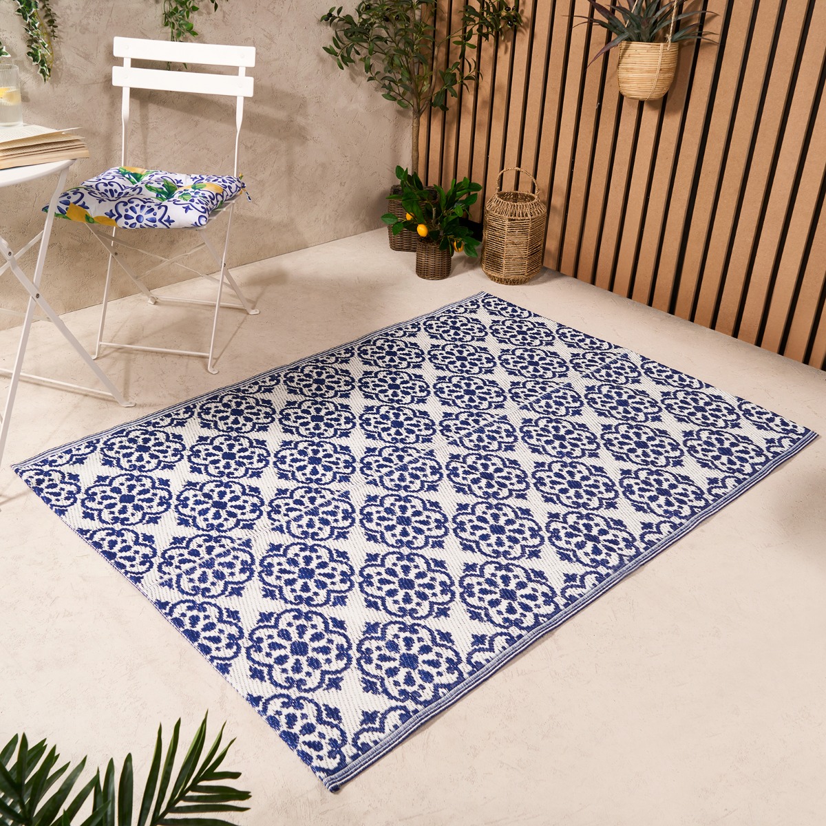 Ohs Outdoor Circle Tile Print Rug, 170cm - Blue