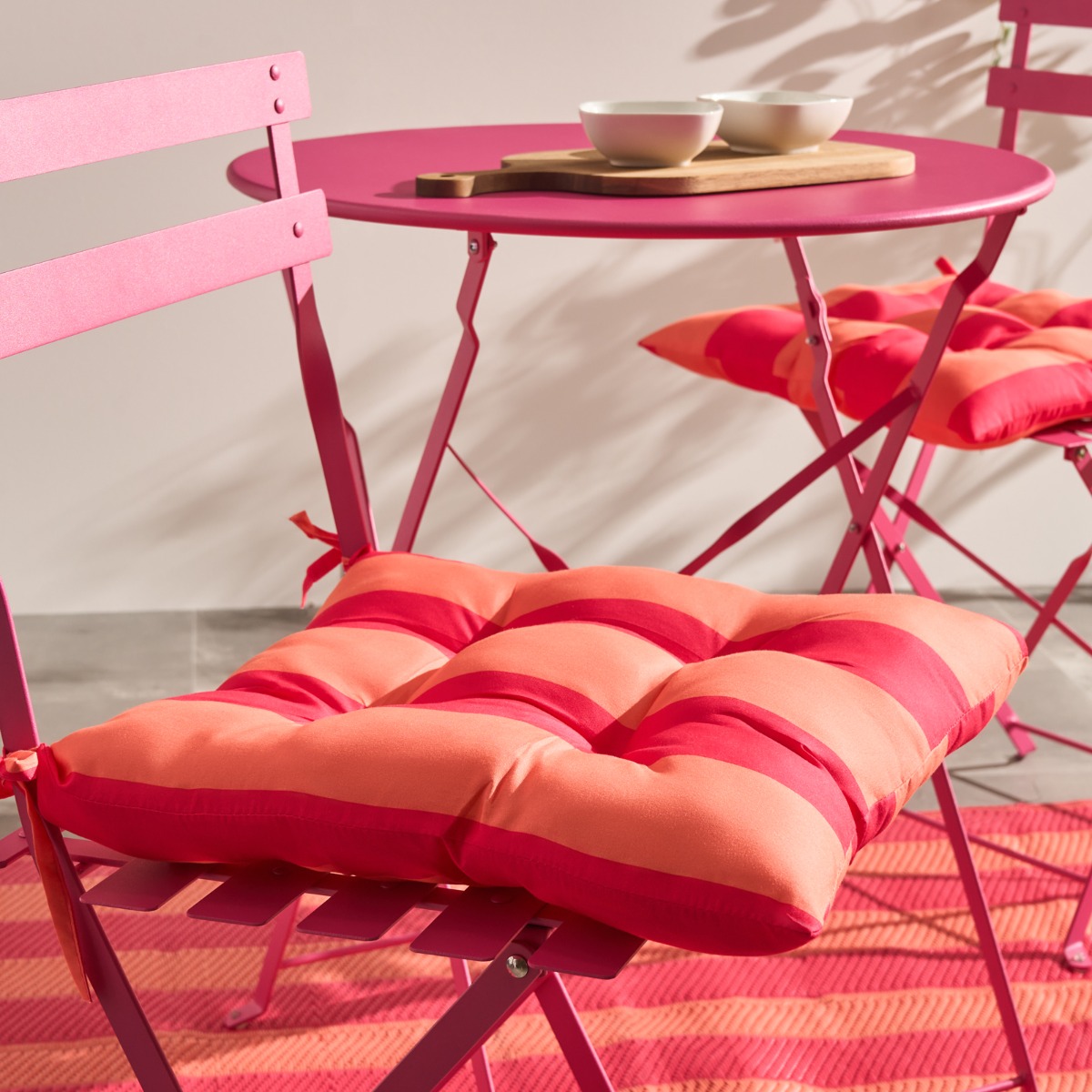 OHS Indoor/Outdoor Stripe Print Seat Pads, Orange/Pink – 40 x 40cm