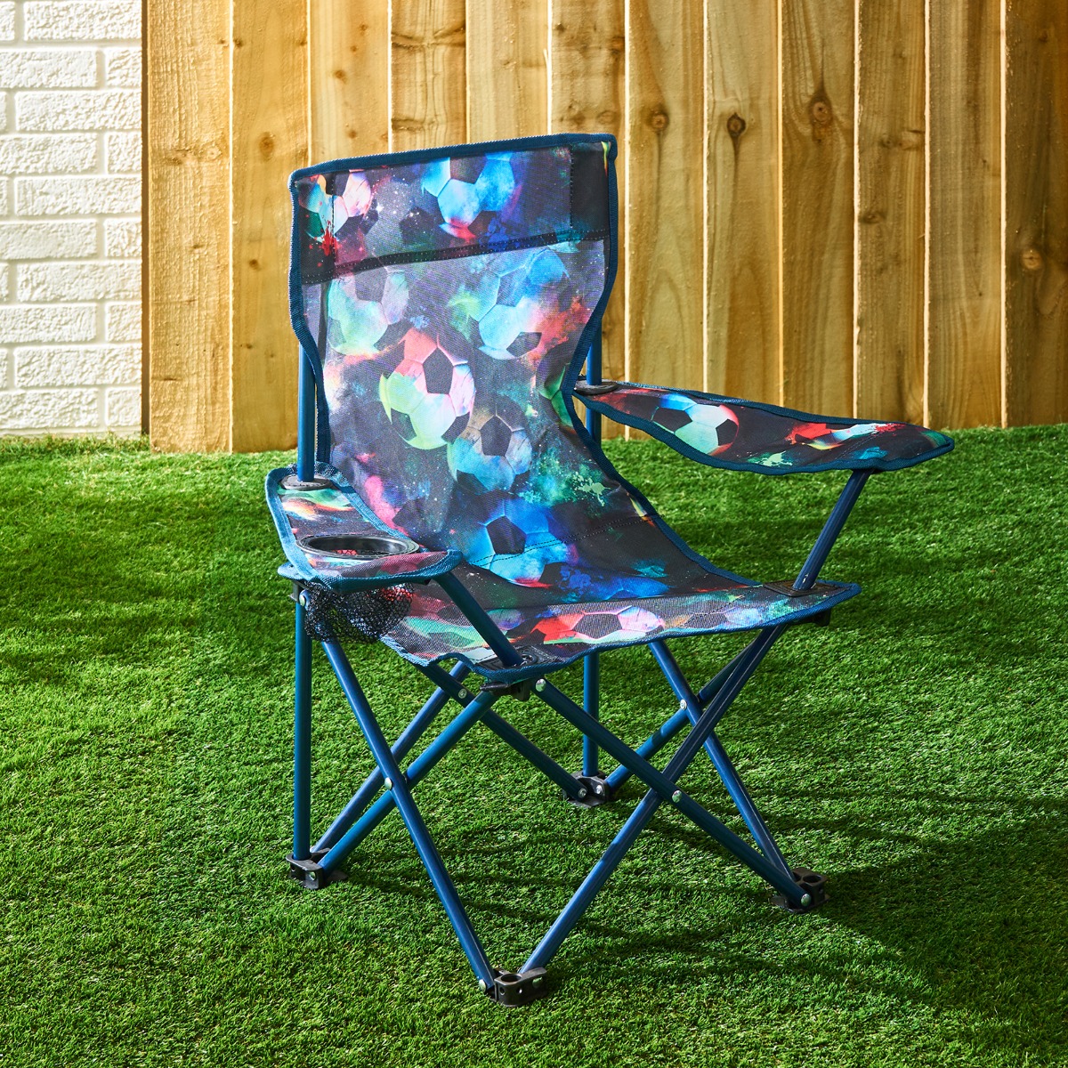 OHS Kids Football Print Foldable Camping Chair – Neon