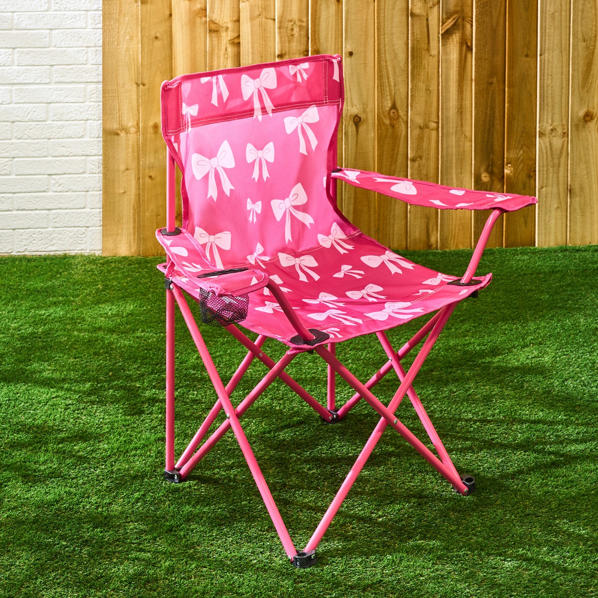 OHS Adults Bow Print Foldable Camping Chair – Hot Pink