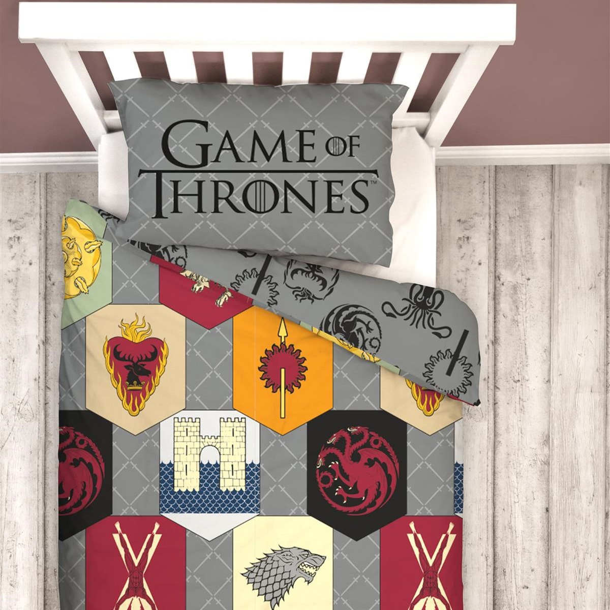 Game Of Thrones Reversible Duvet Set, Grey – Single