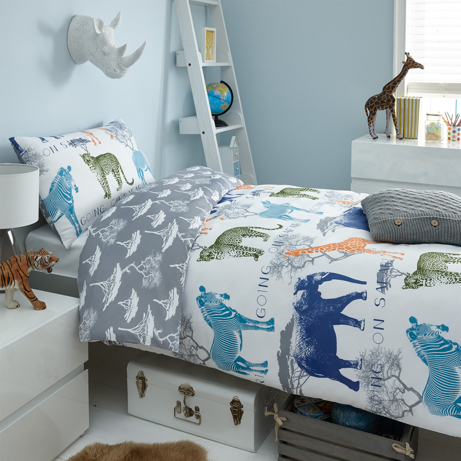 Safari Duvet Set, White Grey – Double