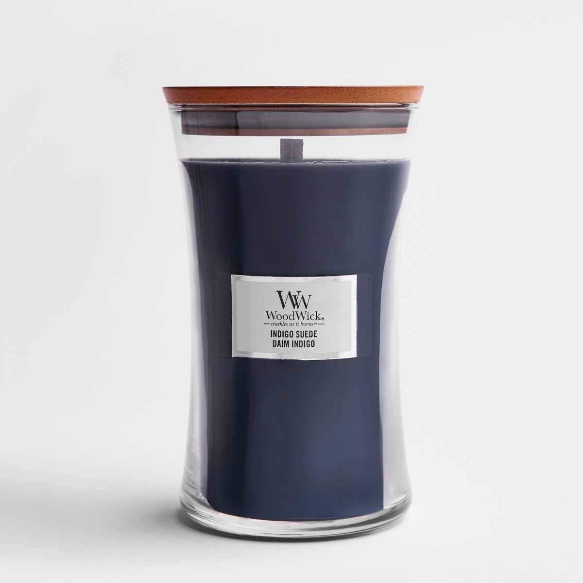 Woodwick Indigo Suede Large Hourglass Jar – Navy