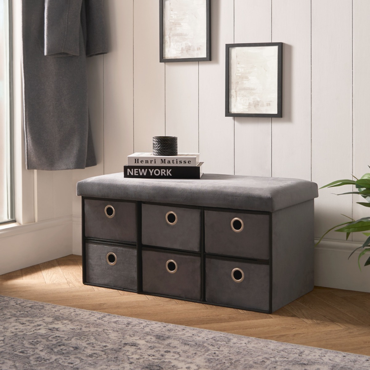Ohs Matte Velvet 6-Drawer Storage Chest - Charcoal