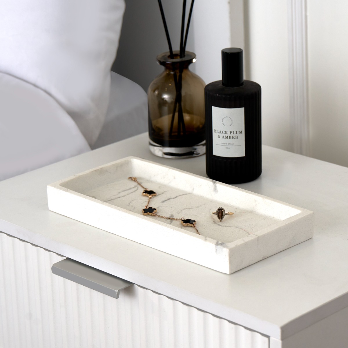 Ohs Rectangle Tray - White Marble