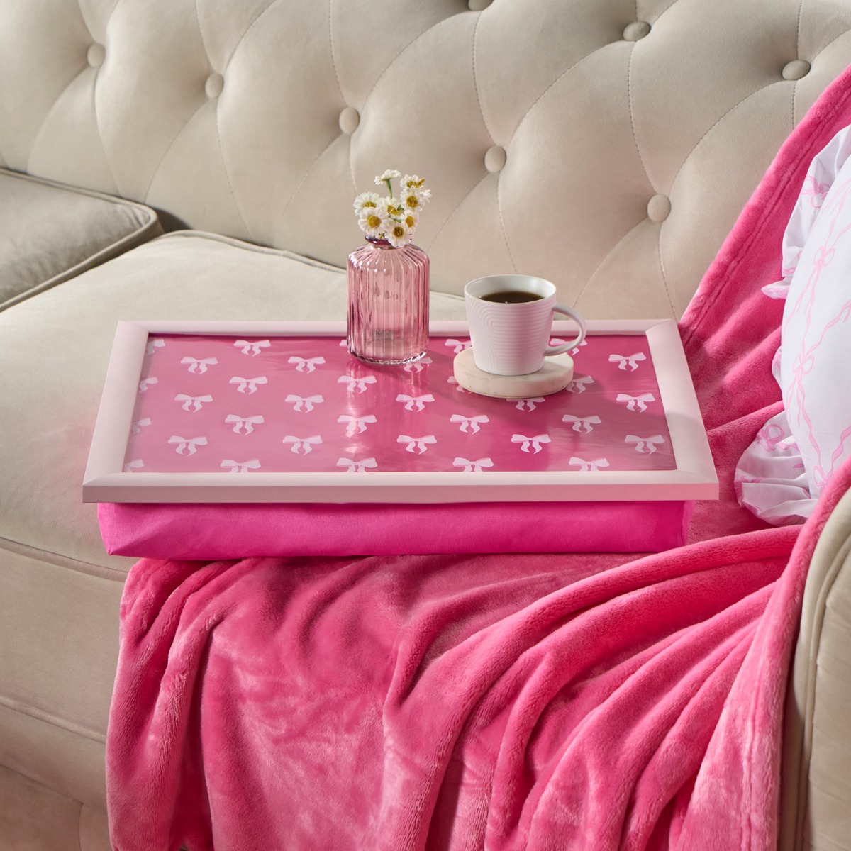 OHS Bow Print Lap Tray – Hot Pink