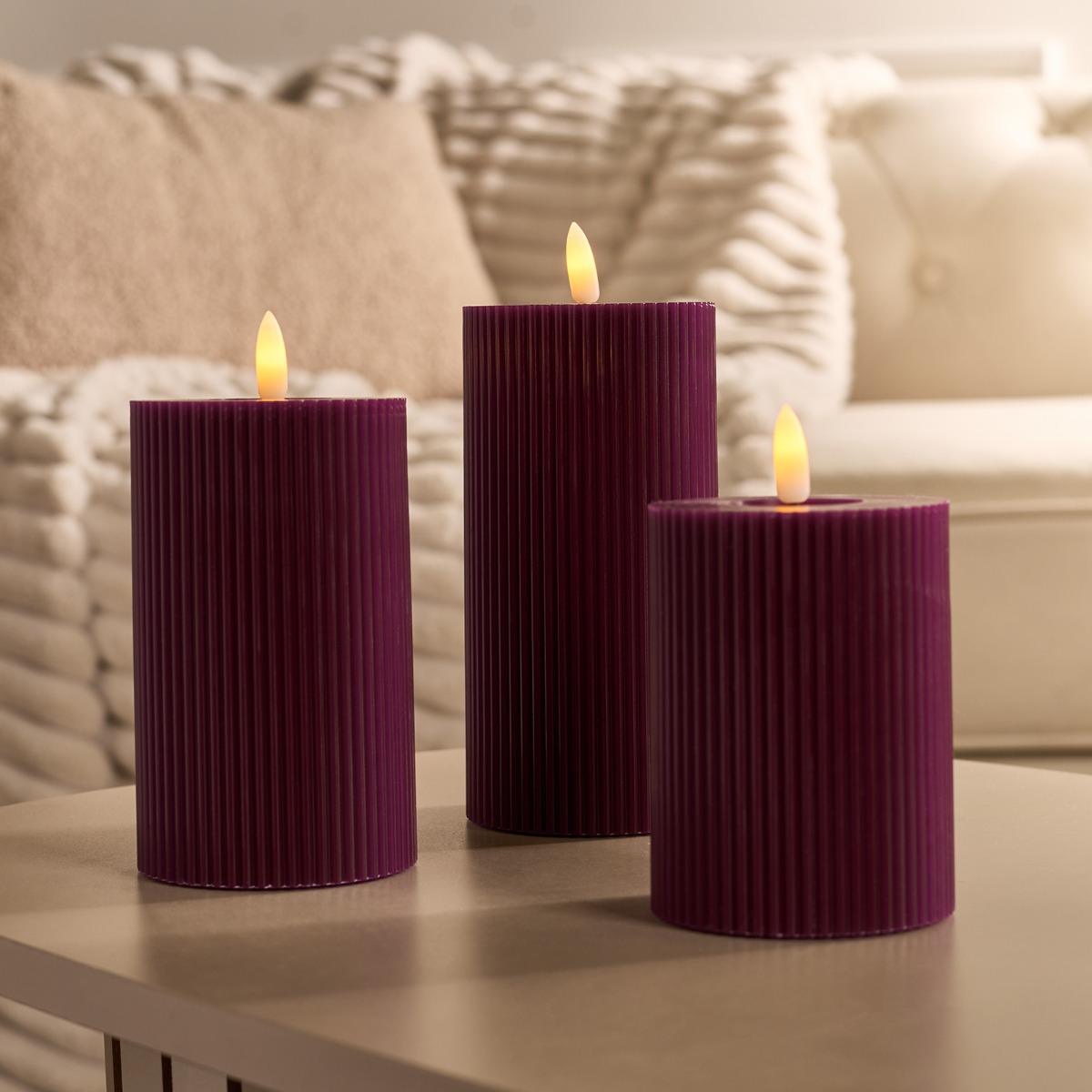 OHS LED Ribbed Candle, Burgundy – 3 Pack