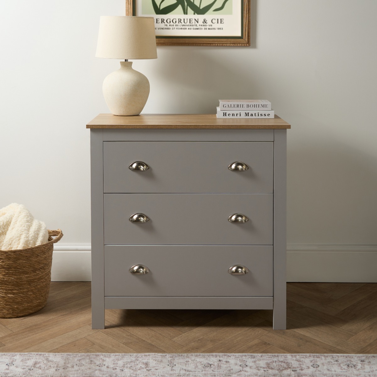OHS Chicago 3 Drawer Bedside Table – Grey