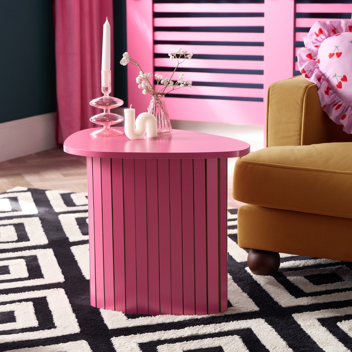 OHS Madison Ribbed Side Table – Hot Pink