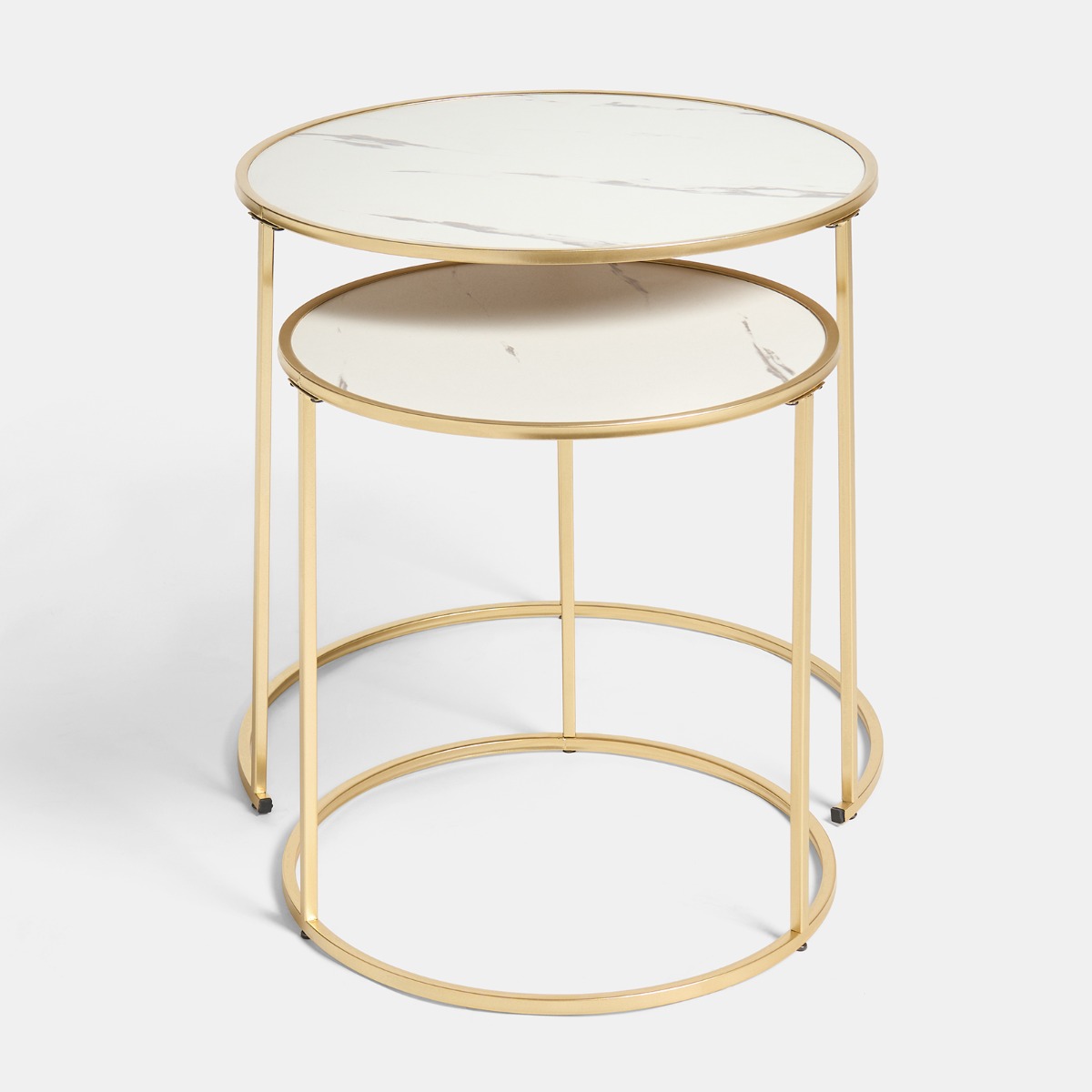 Ohs Manhattan Marble Effect Nest Of 2 Round Side Tables - White/Gold