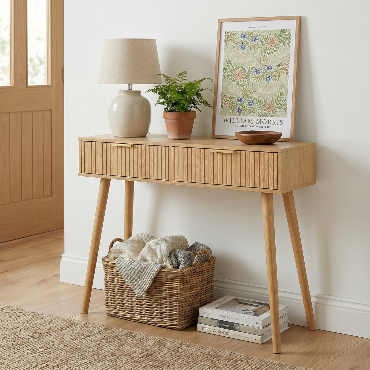OHS Venice Ribbed Console Table – Light Wood