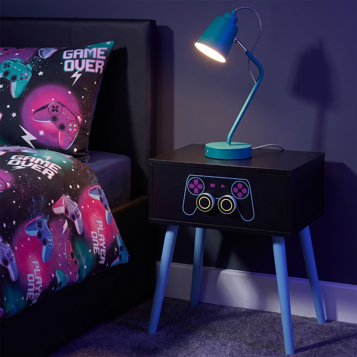 OHS Gaming 1-Drawer Bedside Table - Black
