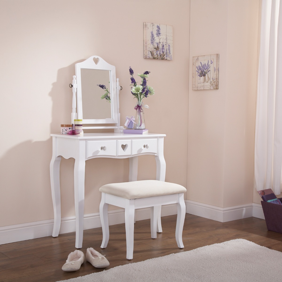Heart Dressing Table with Stool – White