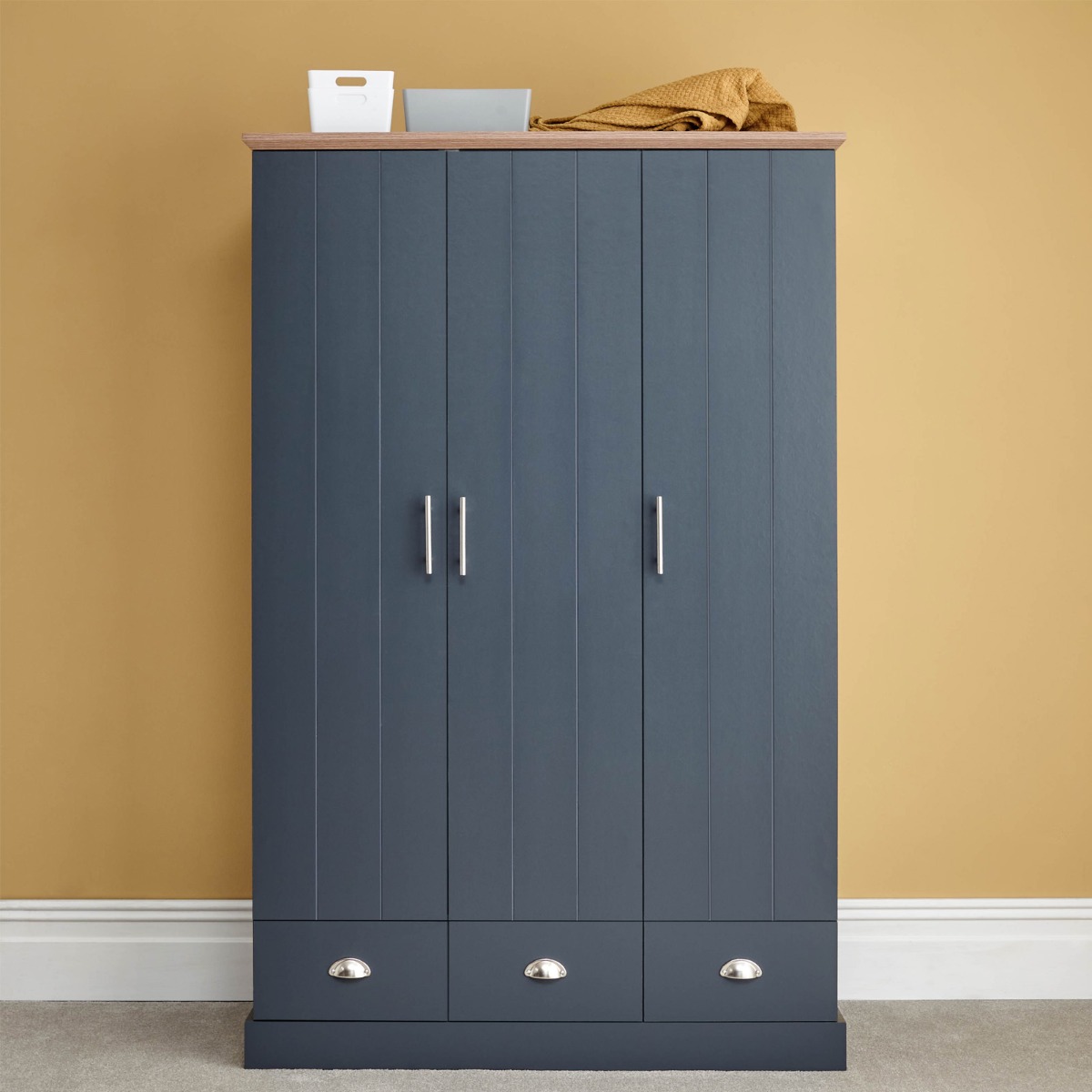 Kendal 3-Door 3-Drawer Wardrobe – Slate Blue