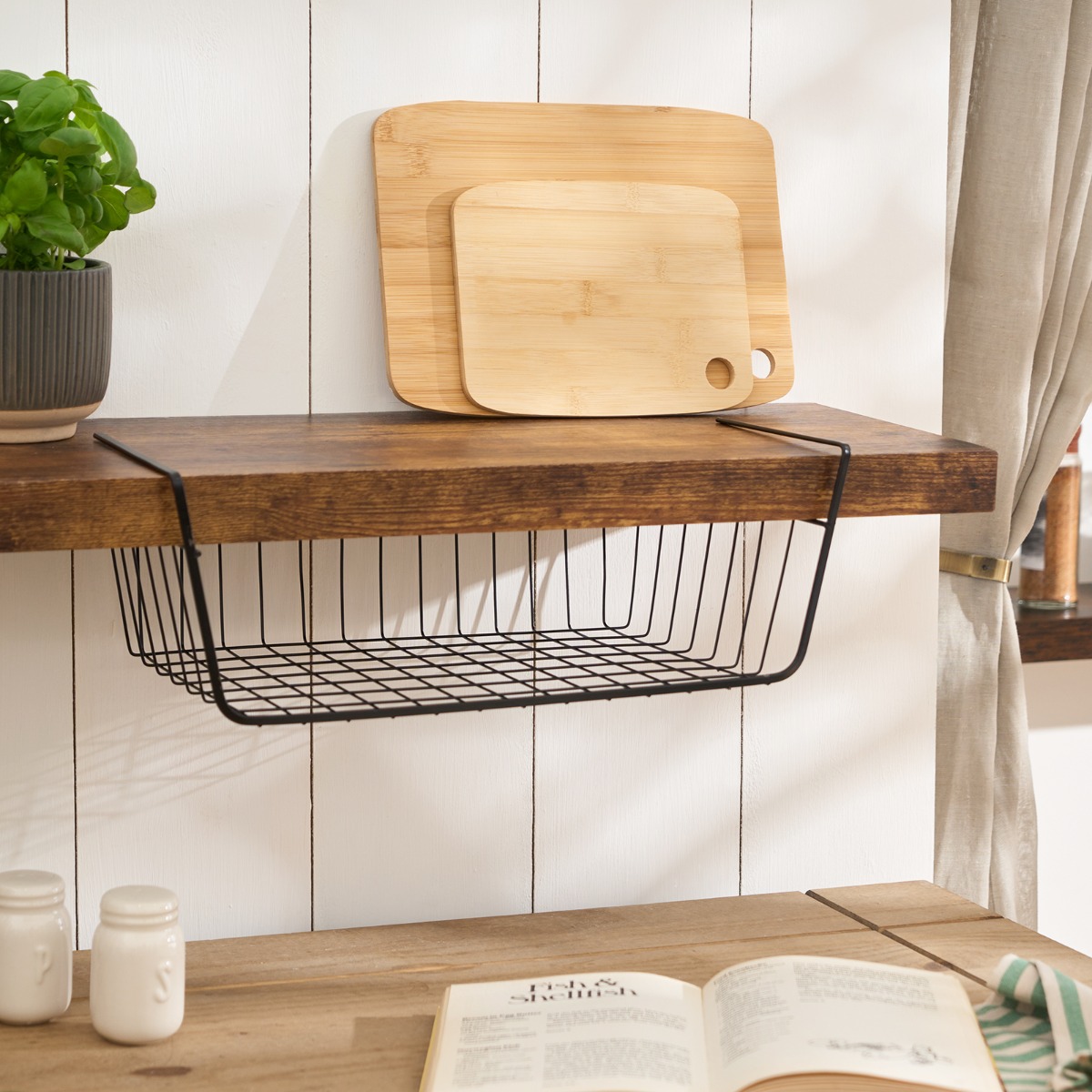 Ohs Metal Wire Under Shelf Basket - Black