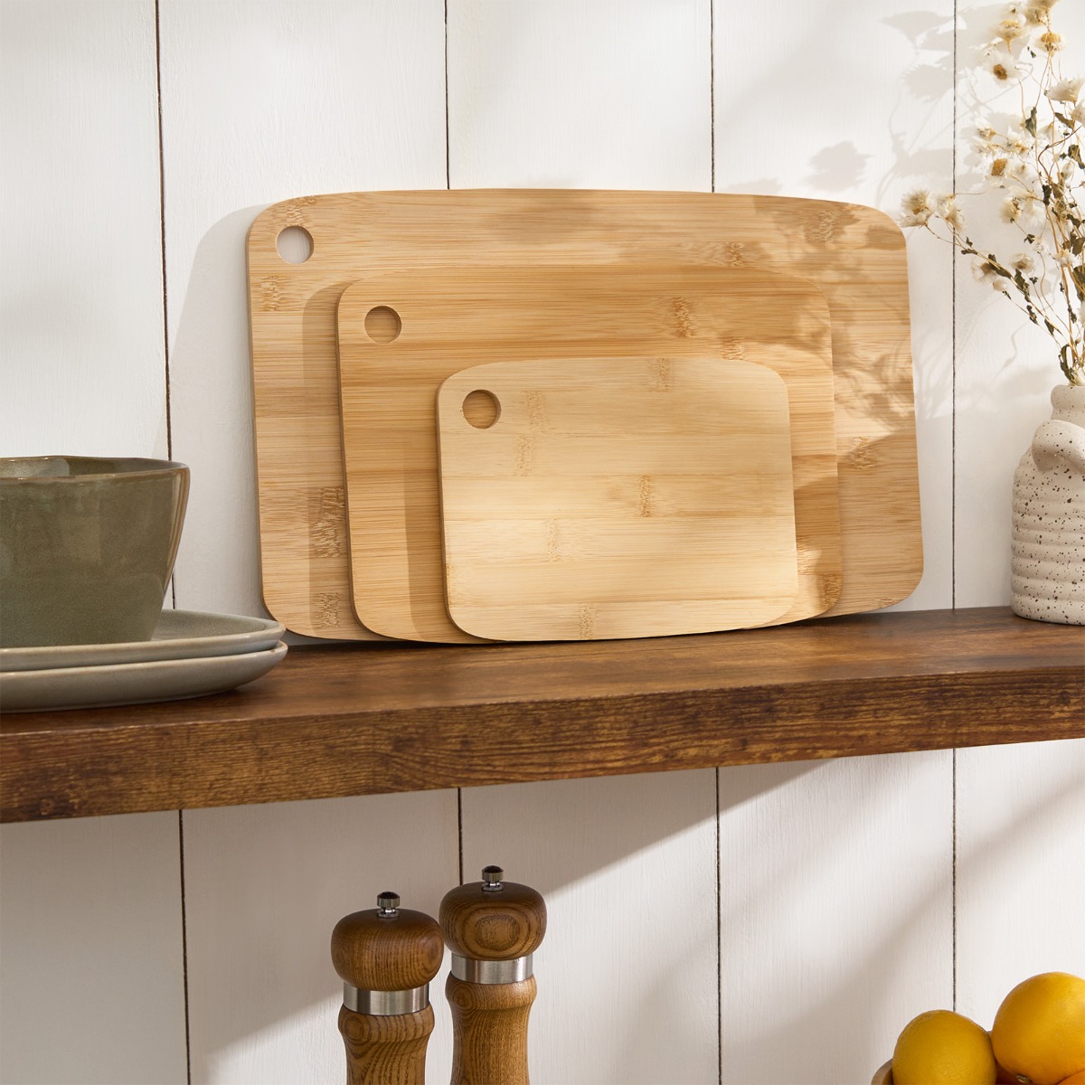 OHS Wooden Chopping Boards, Natural – 3 Pack