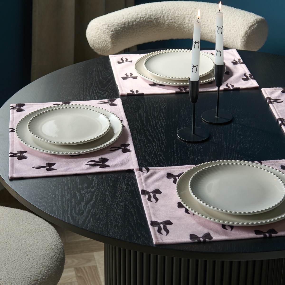 Ohs Bow Print Placemats, Light Pink - 4 Pack