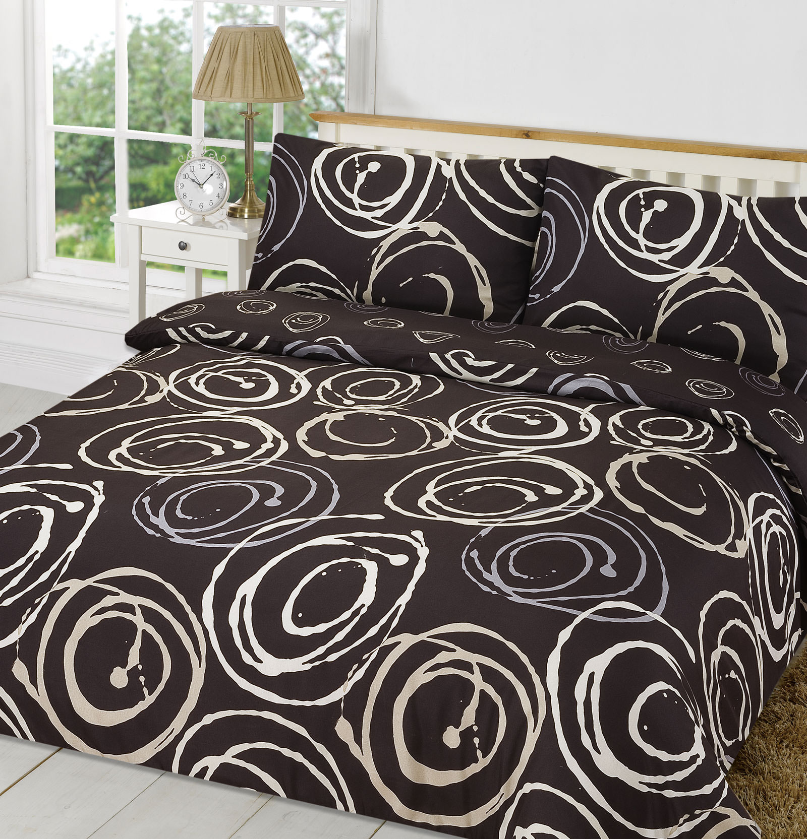 Duvet Cover with Pillowcase Bedding Set Lohan Circles Black Grey – Double