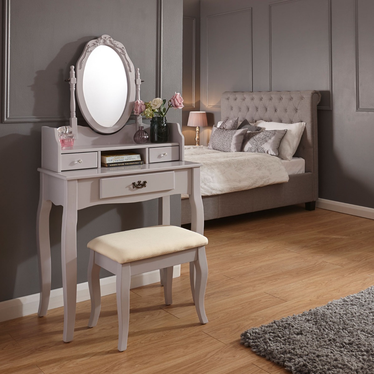 Lumberton Dresser with Stool – Grey