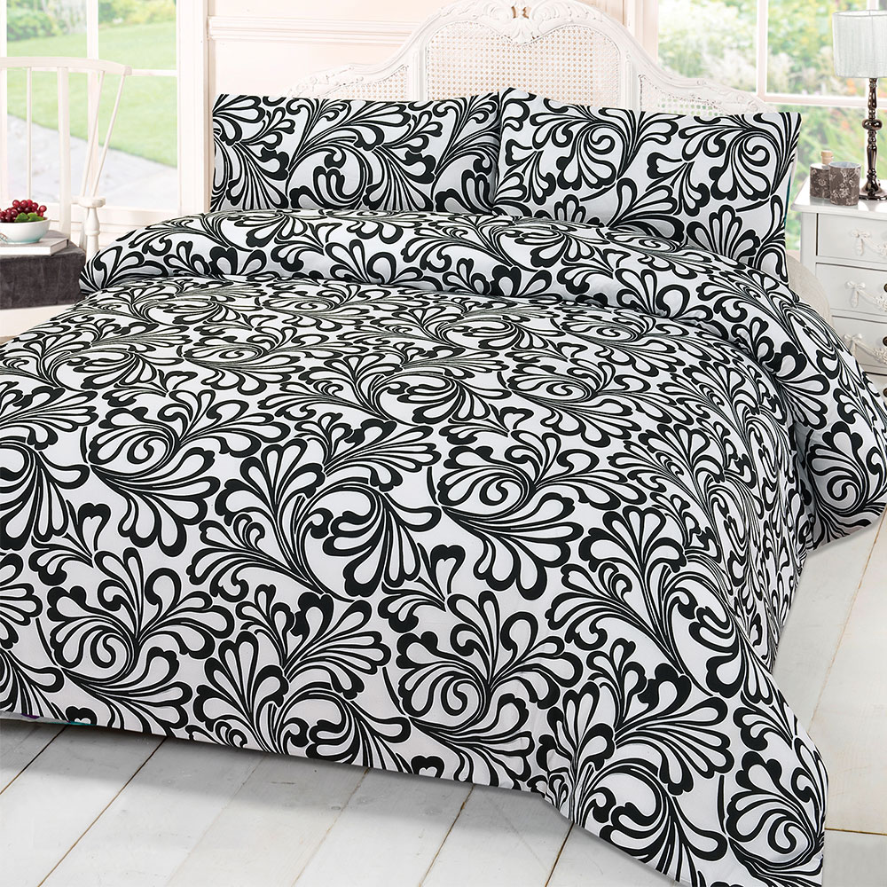 Damask Duvet Cover Bedding Set With Pillowcases Black Super King