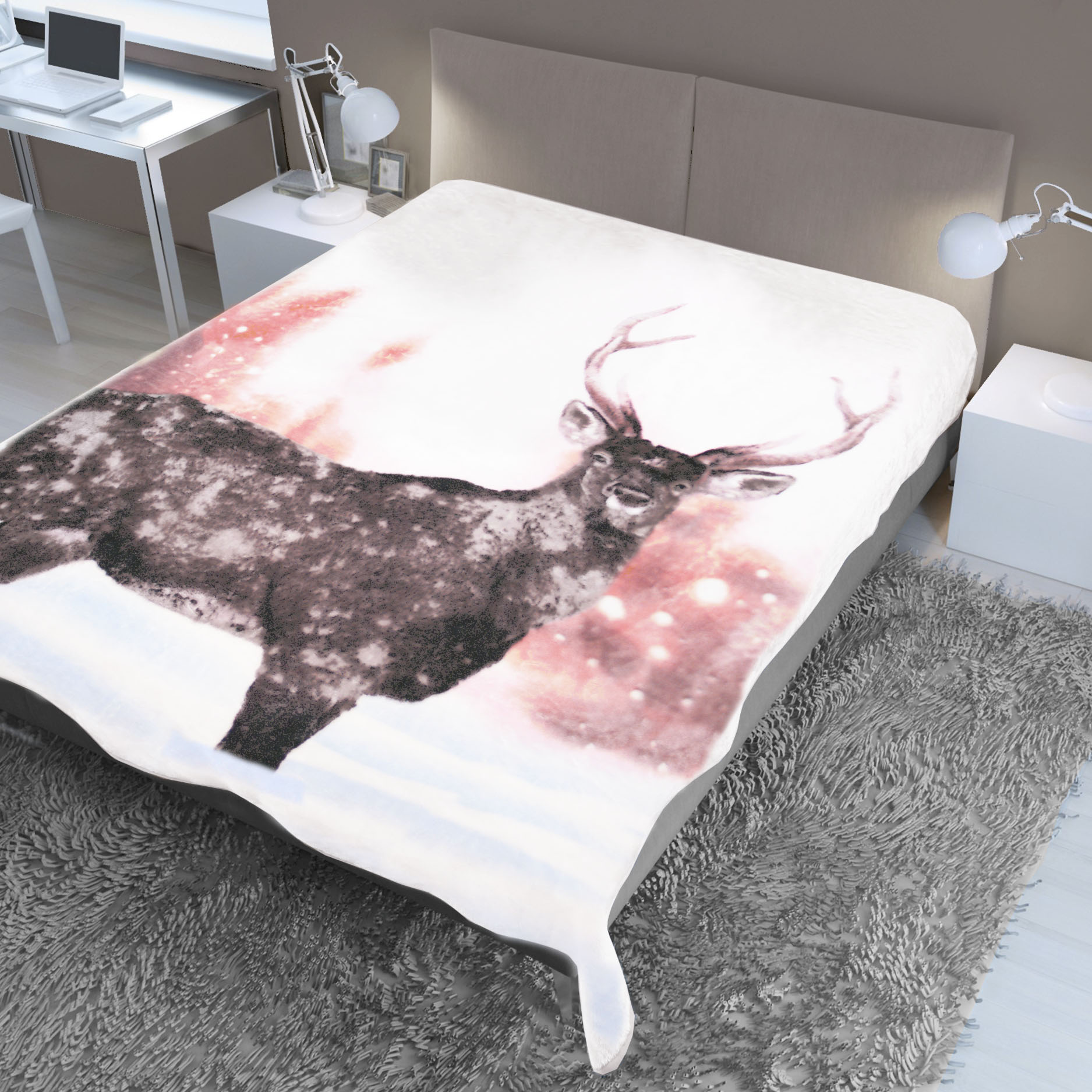 Faux Fur Mink Throw – Winter Deer