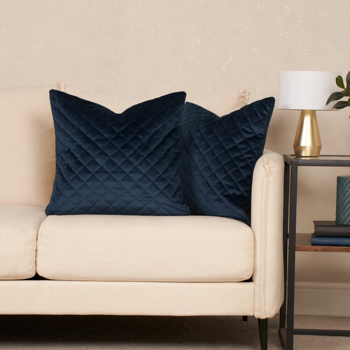 OHS 4 Pack Quilted Matte Velvet Cushion Covers, Navy – 45 x 45cm