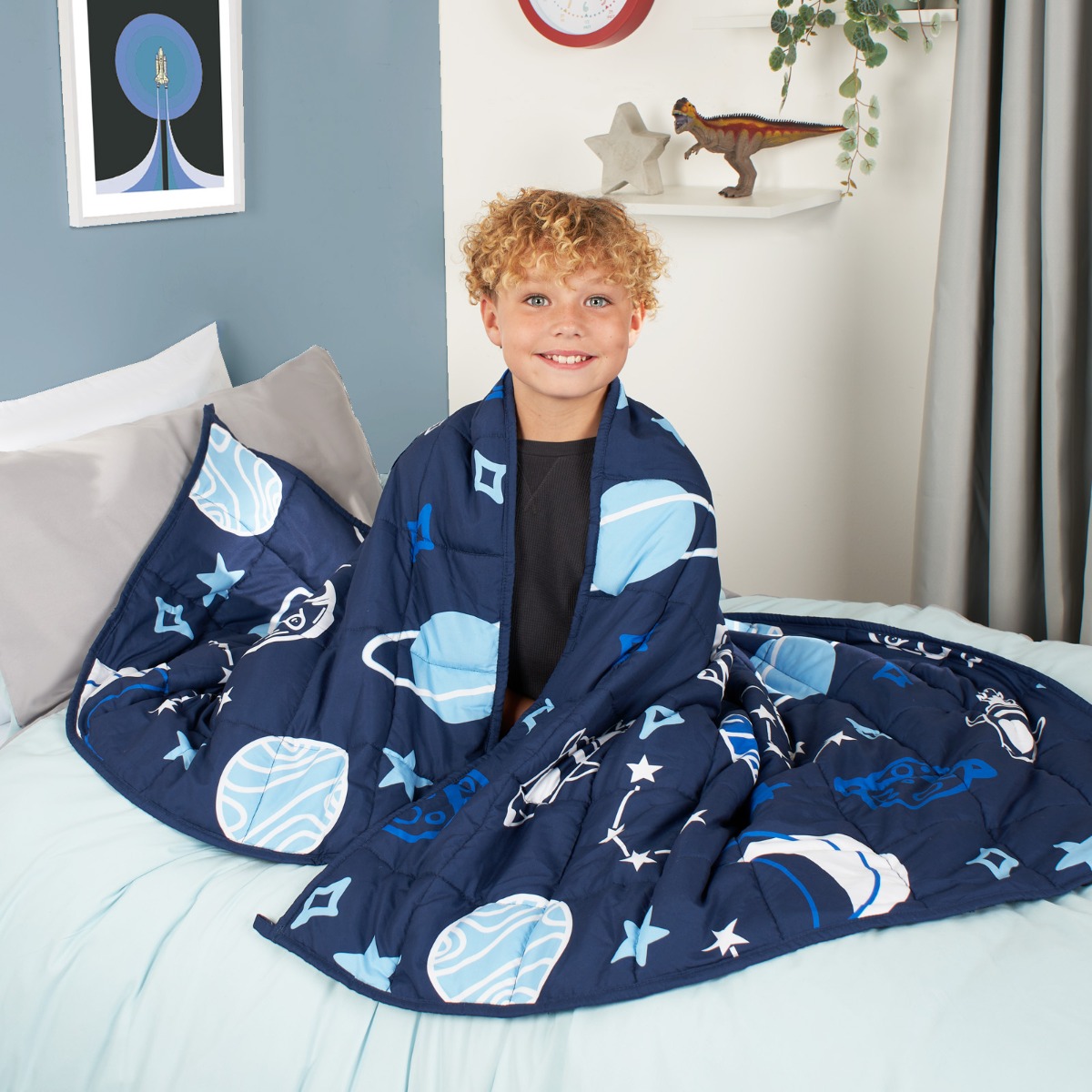 OHS Kids Teddy Fleece Space Weighted Blanket, Navy – 3kg
