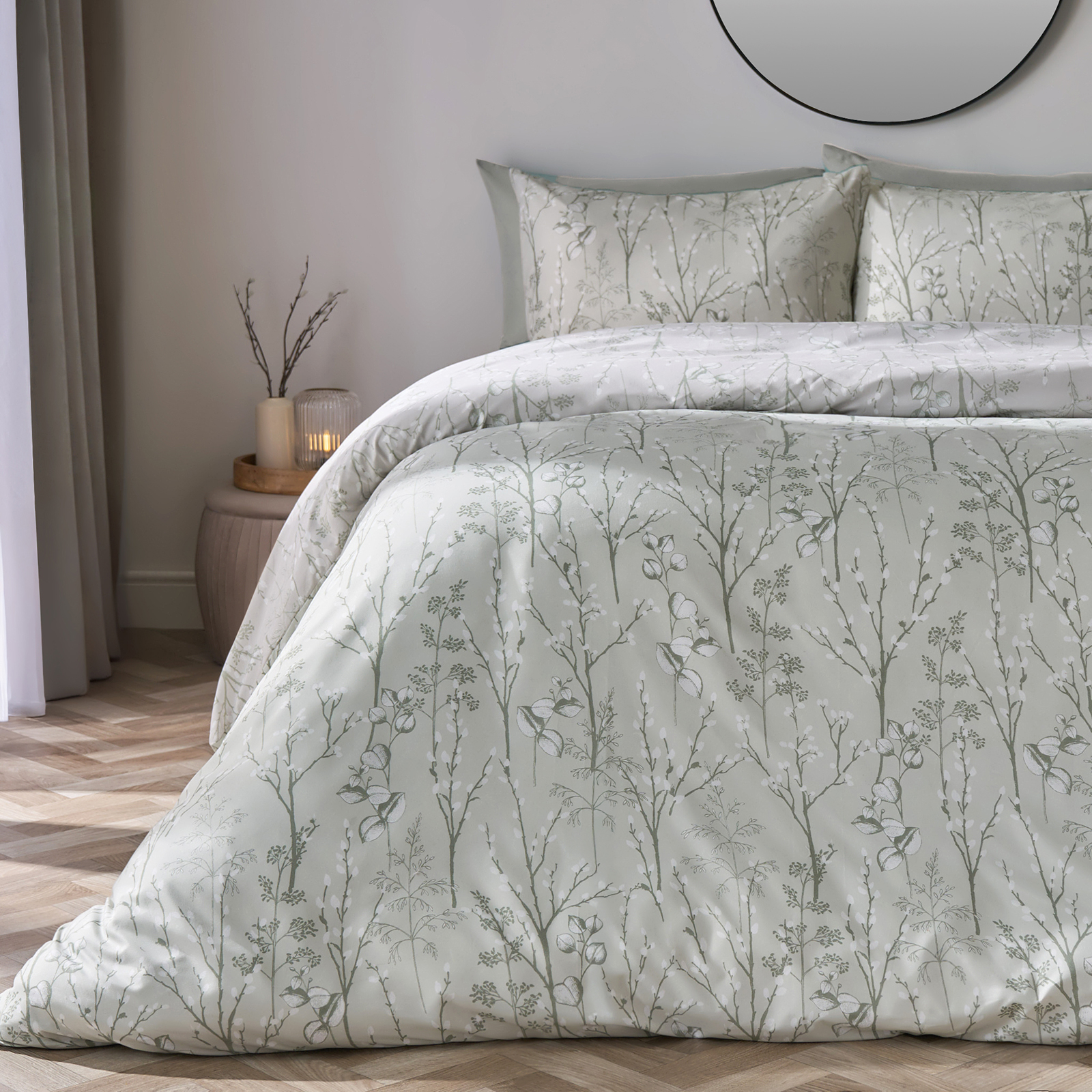 OHS Willow Branch Reversible Duvet Cover Set, Sage – Single