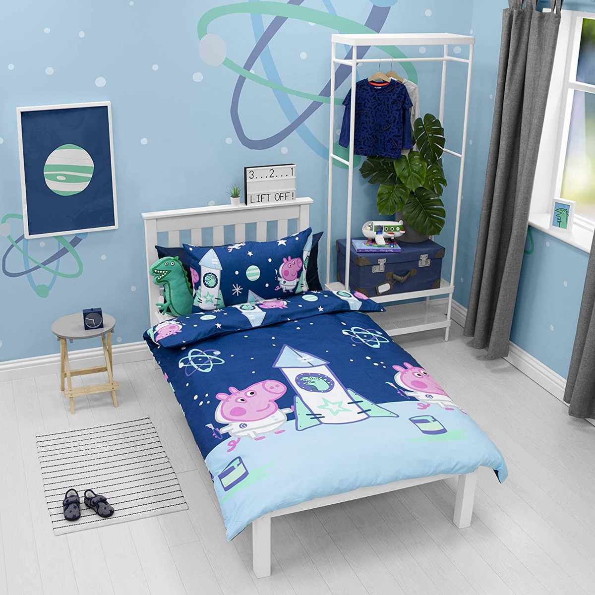 George Pig Space Reversible Duvet Set, Blue – Single