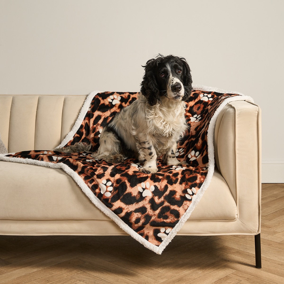 OHS Leopard Paw Print Sherpa Reverse Throw – Natural