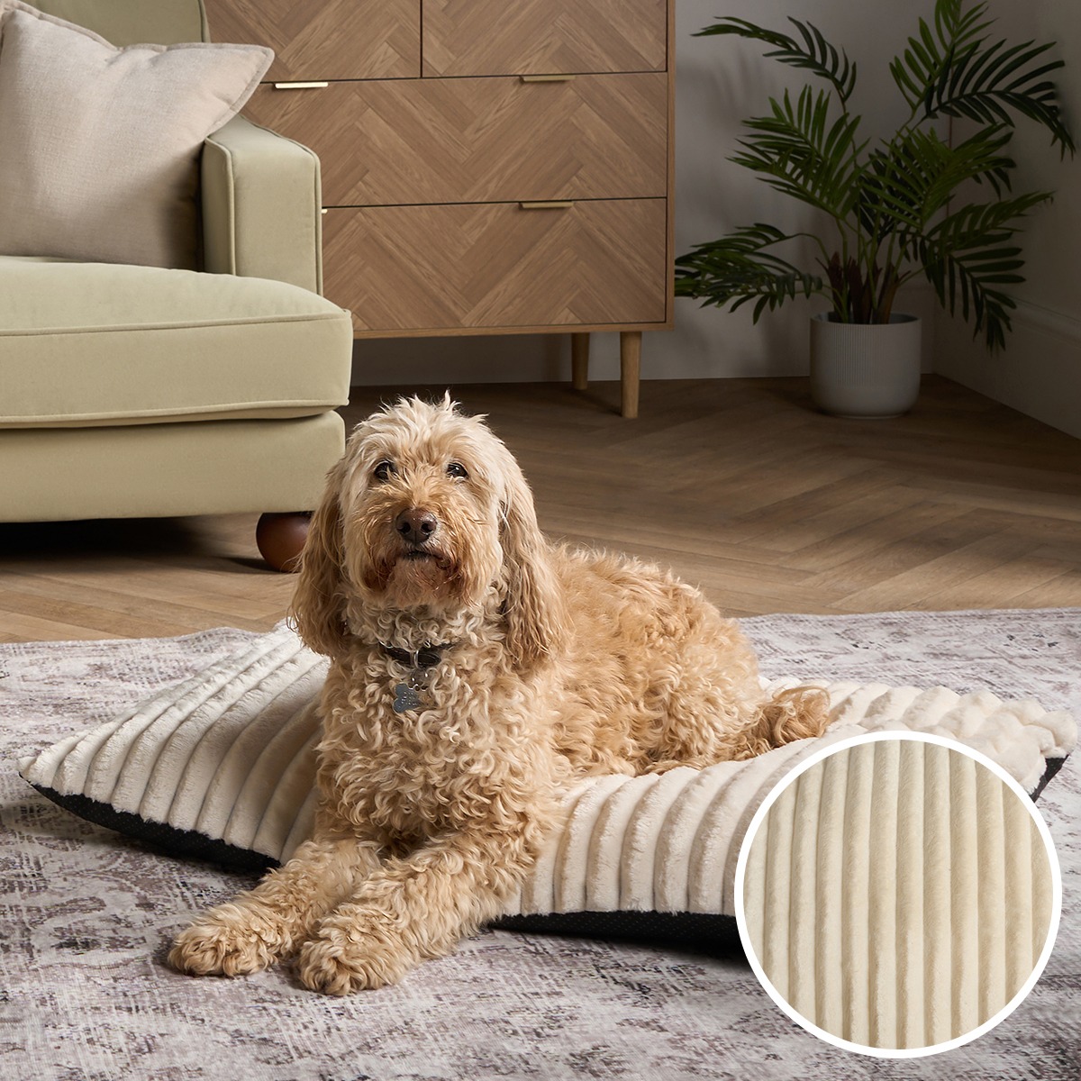 OHS Ribbed Fleece Pet Bed – Cream