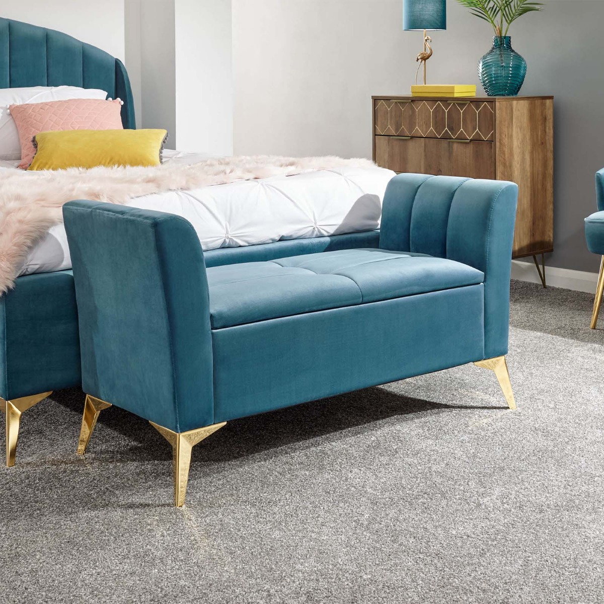 Pettine Fabric Ottoman Storage Bench – Teal